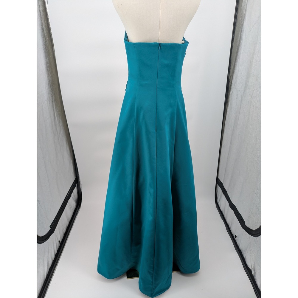 David's Bridal Strapless Gown Womens 10 Teal Ruched Satin Formal Bridesmaid 8567 - Picture 6 of 11